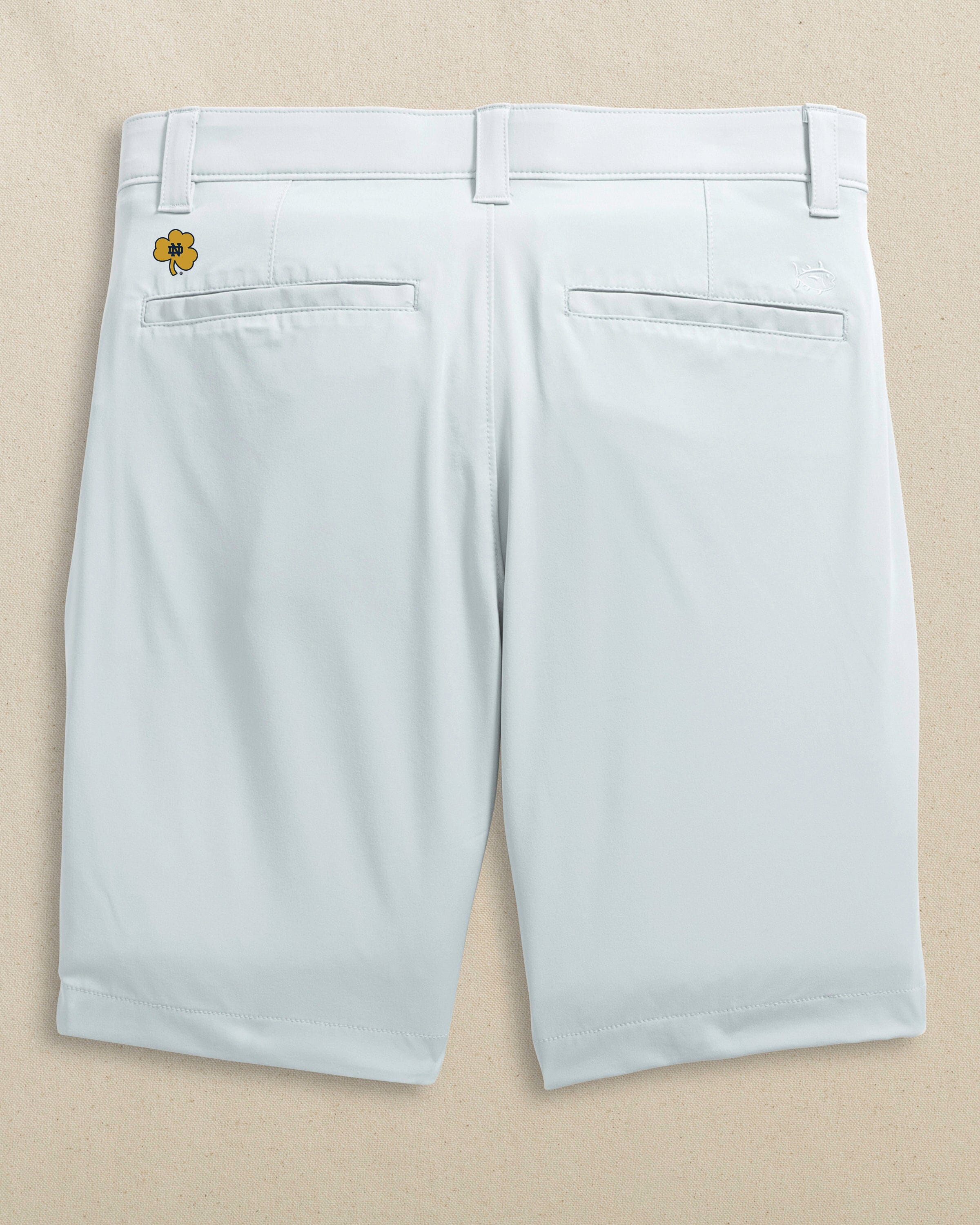 The back view of the Southern Tide Notre Dame Fighting Irish brrr°®-die 8" Performance Short by Southern Tide - Seagull Grey