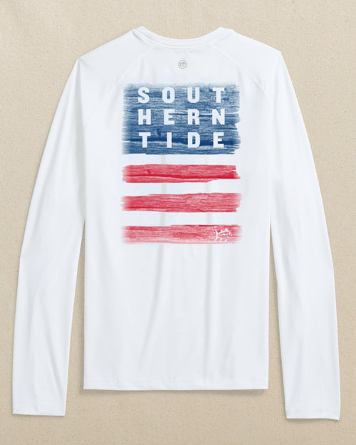 The back view of the Southern Tide Wooden Flag brrr°®-illiant Long Sleeve Performance T-Shirt by Southern Tide - Classic White